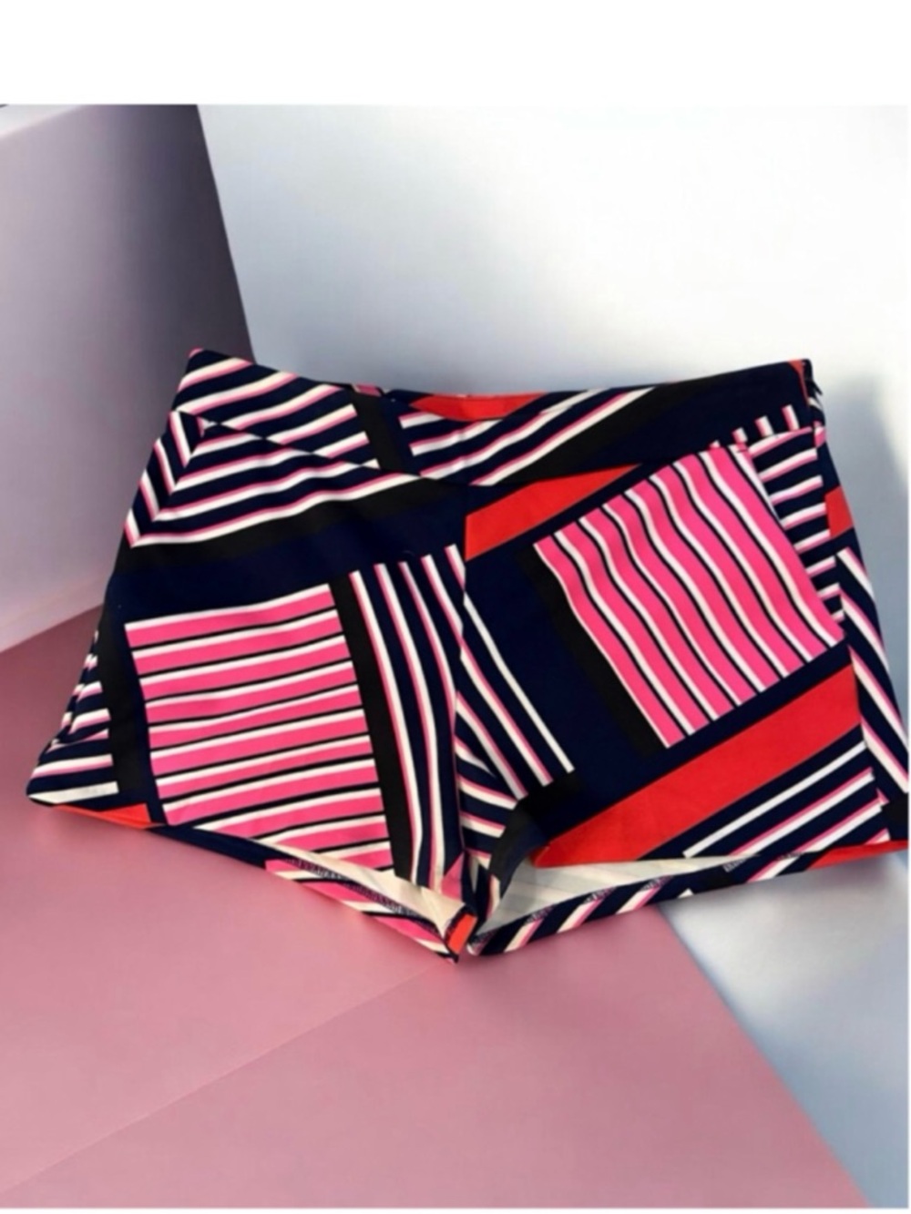 EXPRESS Navy Pink Red Striped High Waist Shorts 8